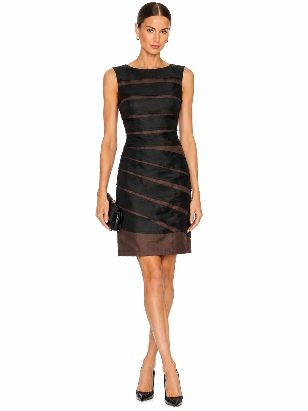 Banana Republic Silk Black Brown Tiered Sheath Dress Size 6